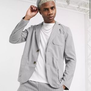 NWT | ASOS Design Soft Tailored Blazer Square Pockets Gray Pinstripe | XL